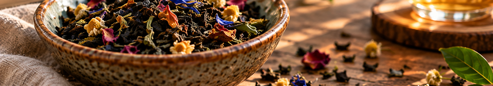 Loose Tea Leaves On a Table With Brewed Tea