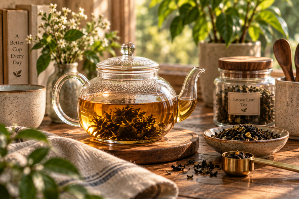 Tea in a pot on a table