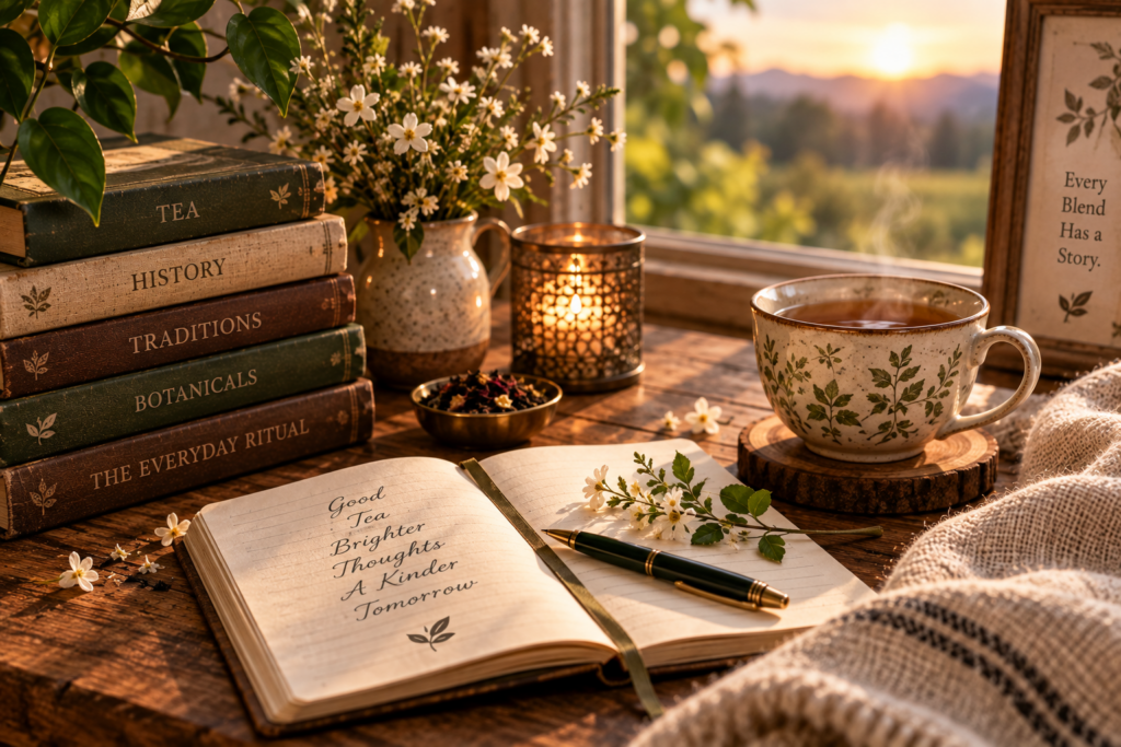 Book with pen on a table with a stack of books